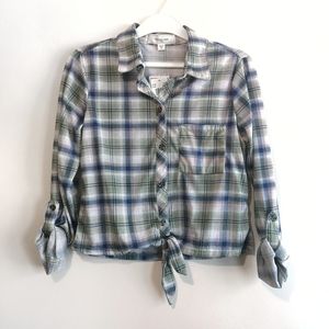 Cute plaid colourful crop blouse button down tie
